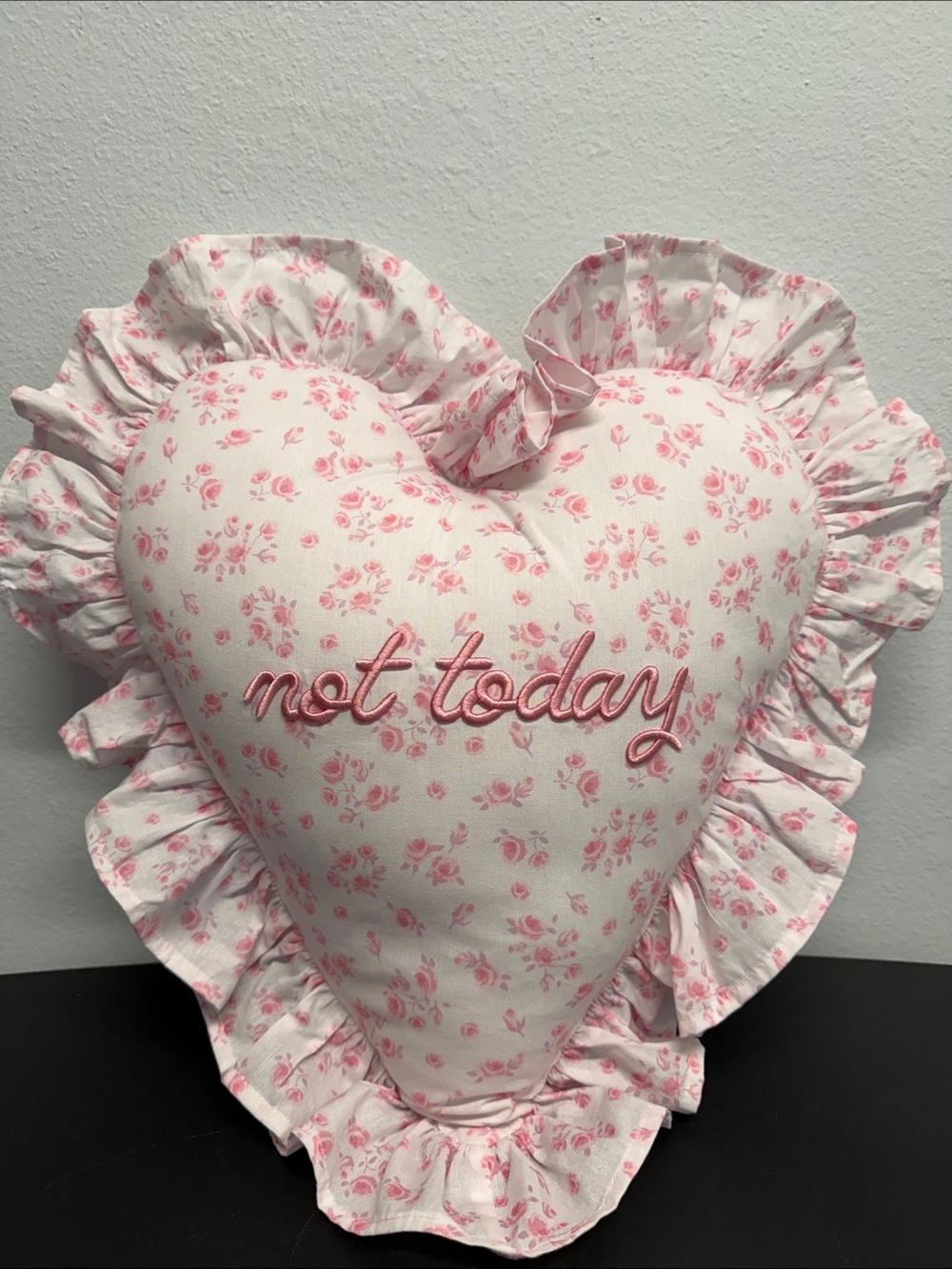 Style House | “Not Today”Embroidered Pillow Floral Heart Home Decor